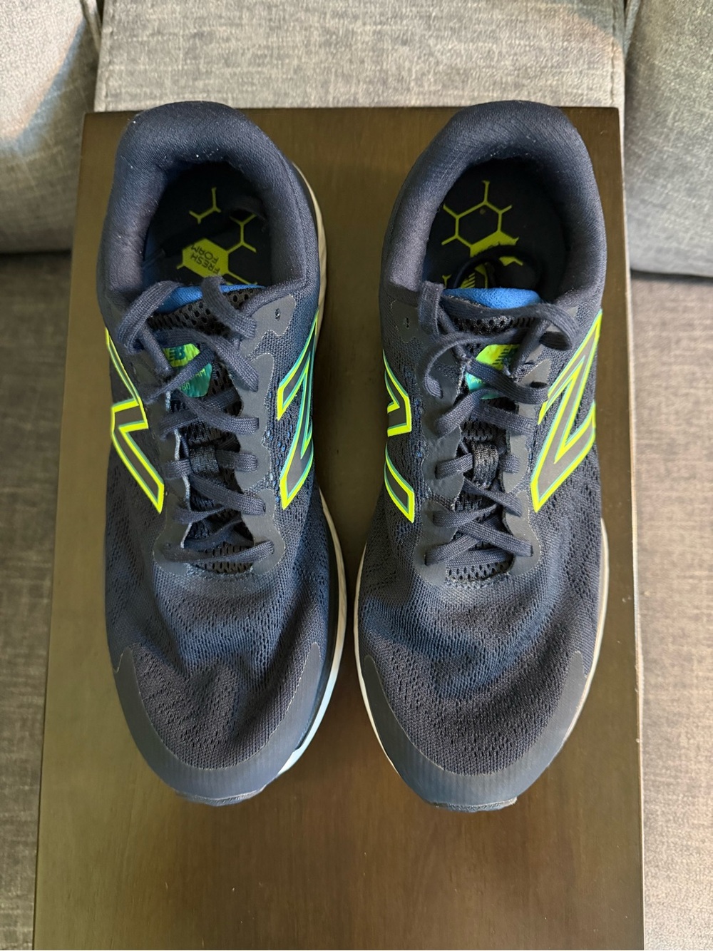 New Balance Men's Navy Running Shoes with Neon Yellow-Green Accents